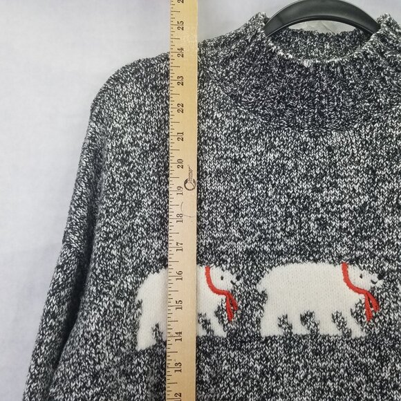 Loft Polar Bears Mock Neck Sweater Women's XL Marled Black White Stretch Knit - Picture 12 of 14